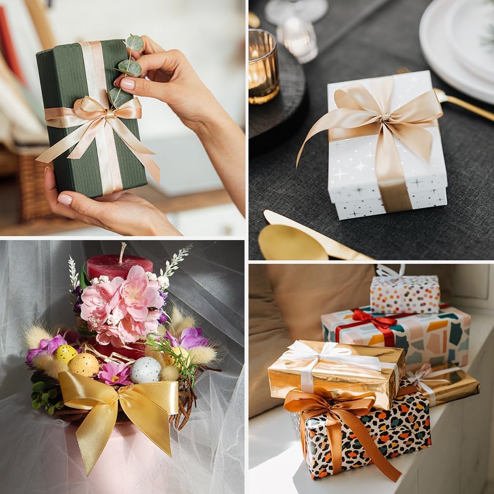 3/8" x 100 Yards Satin Ribbon - Dark Gold Silk Ribbon with Spool - Ideal for Gift Wrapping, Floral Bouquets, Crafts, Wedding Party Decorations, Christmas and Sewing Projects