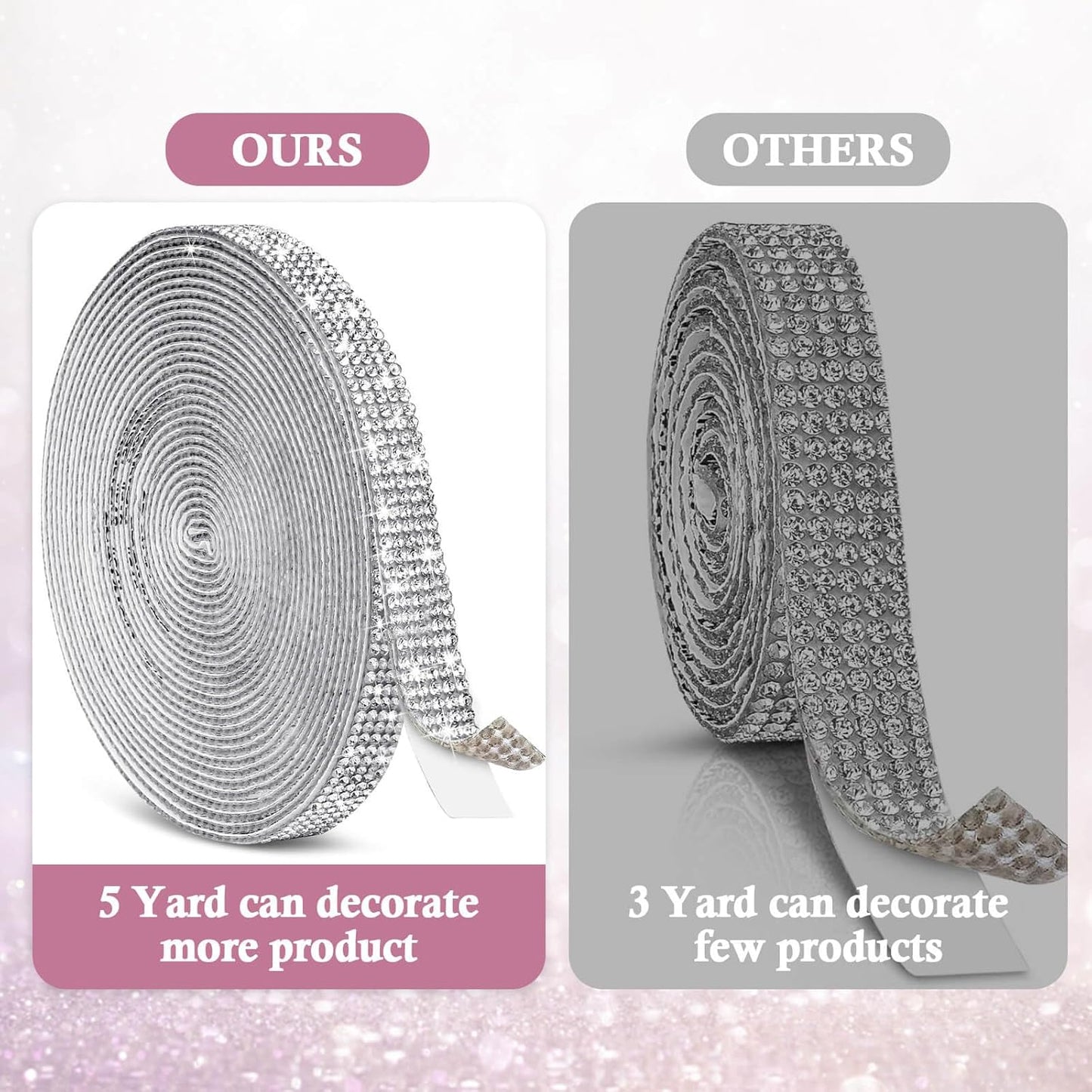 5 Yards Self Adhesive Rhinestone Ribbons, Sliver Rhinestone Strips, Diamond Crystal Rhinestone Ribbon Roll Stickers Glitter Bling Ribbons Rhinestone for Crafts Fabric Car Shoes Décor