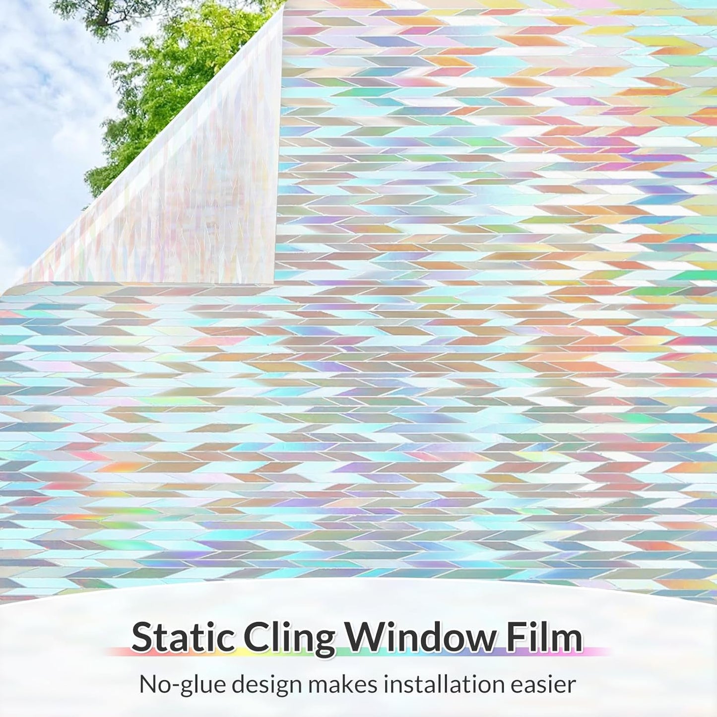rabbitgoo Window Privacy Film with Installation Tools, Stained Glass Window Film Rainbow Prism Decorative Glass Clings for Home Decor, Static Cling Covering Sun Blocking, 23.6" x 78.7"