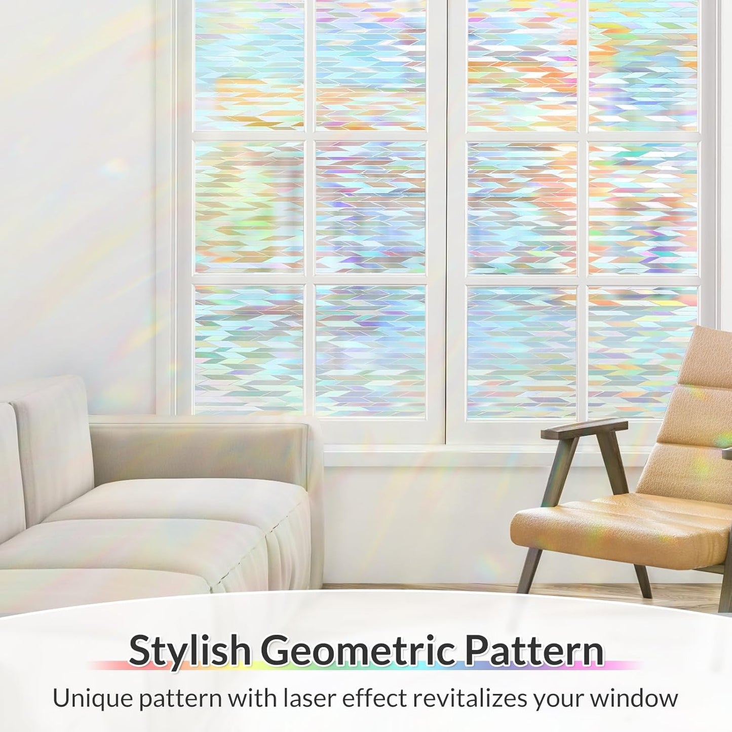 rabbitgoo Window Privacy Film with Installation Tools, Stained Glass Window Film Rainbow Prism Decorative Glass Clings for Home Decor, Static Cling Covering Sun Blocking, 23.6" x 157.4"
