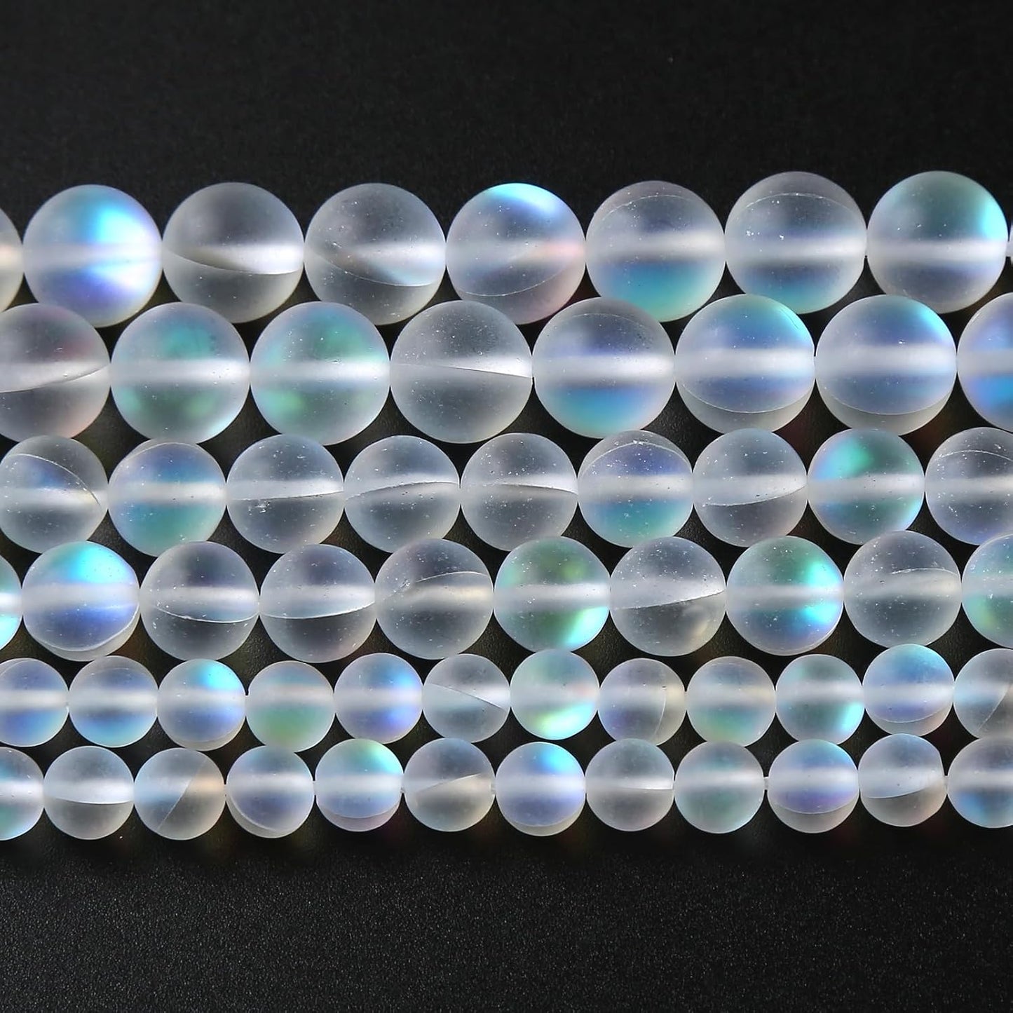 60pcs 6mm Natural White Mystic Aura Quartz Beads Frosted Matte Moonstone Round Loose Beads For Jewelry Making DIY Bracelet Necklace 15"