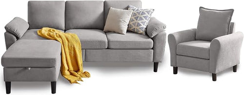 79" Convertible Sectional Sofa Set, Modern Linen Small L Shaped Couch by Chireca