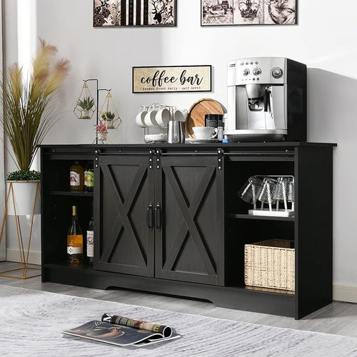 4 EVER WINNER Farmhouse Coffee Bar Cabinet, Buffet Cabinet by 4EVERWINNER
