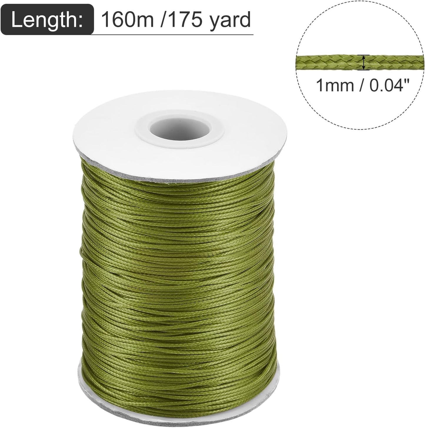 MECCANIXITY Waxed Cord 1mm Waxed Polyester Cord 175 Yard Wax String for Bracelet Making,Necklaces, Beading,Jewelry Making and DIY Crafts(Army Green), 0.04 inch-Dia