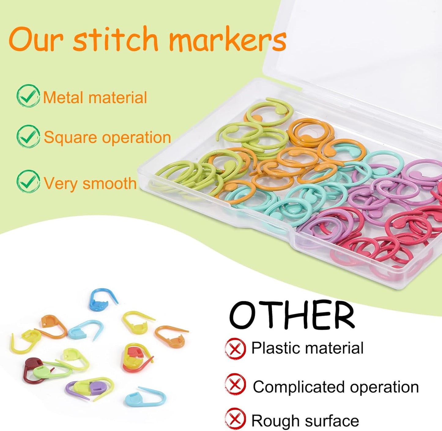 Lokunn 50 Pcs Metal Stitch Markers, 5 Color Helical-Shaped Crochet Markers Ring, 9 Pcs Large Eye Blunt Sewing Needles with Storage Box for DIY and Craft Sewing
