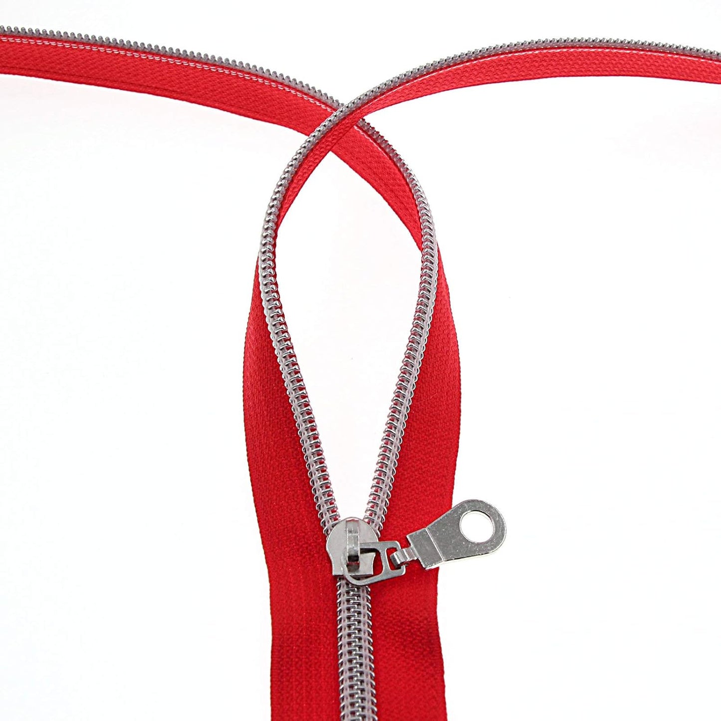 #5 Silver Metallic Nylon Coil Zippers by The Yard Bulk 10 Yards Red Tape with 25pcs Silver Sliders for DIY Sewing Tailor Craft Bag Leekayer(Red)