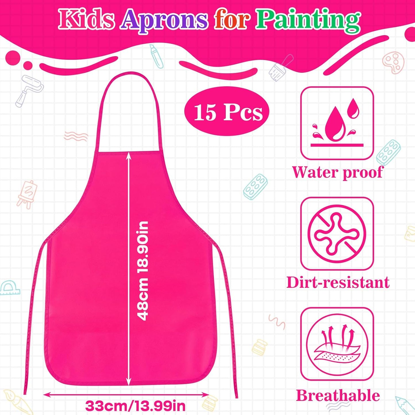 PLULON 30 Pcs Kids Apron Painting Aprons, Kids Aprons for Painting Rose Red Aprons Art Apron Smocks Bulk for Art Activity Craft Home Kitchen Classroom Party Supplies