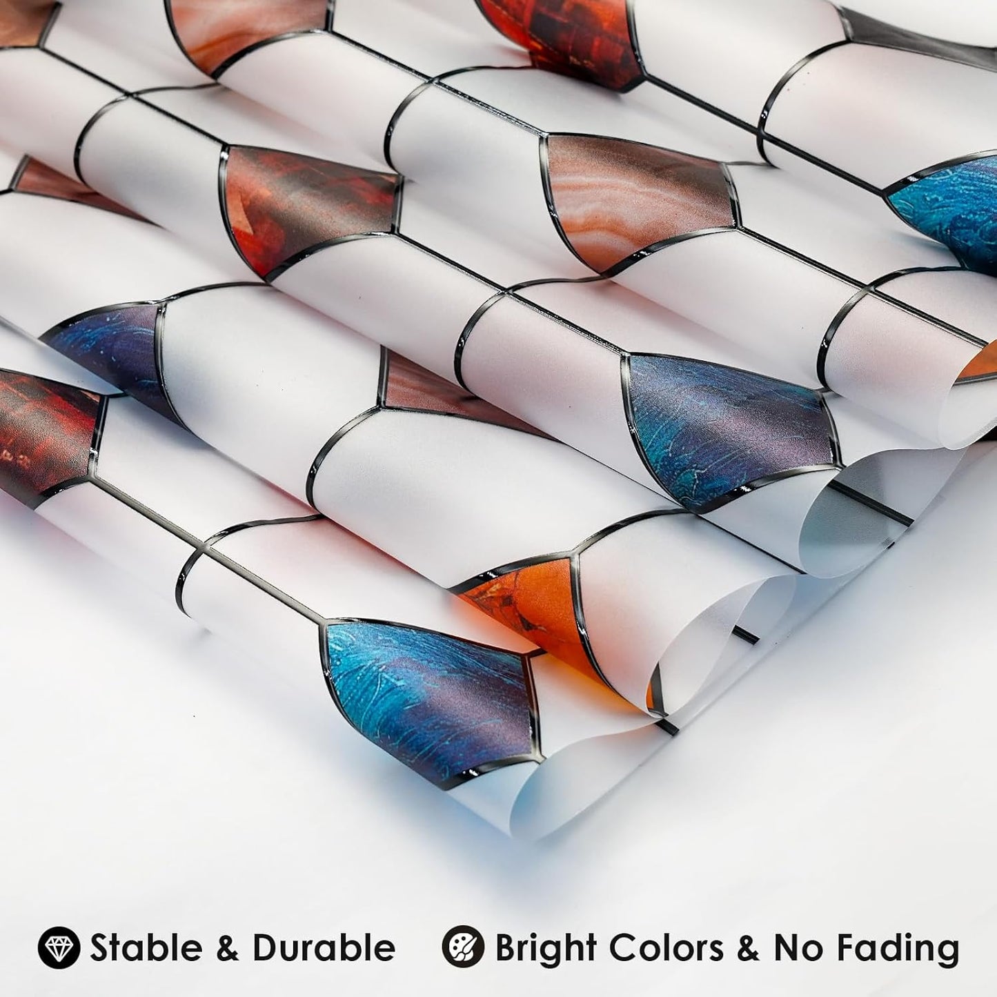 DKTIE Stained Glass Window Film Geometric Patterns, Fine Frosted Window Clings for Glass Windows, Waterproof for Bathroom Window Privacy Film Day and Night (S533, 17.7in X 78.7in)