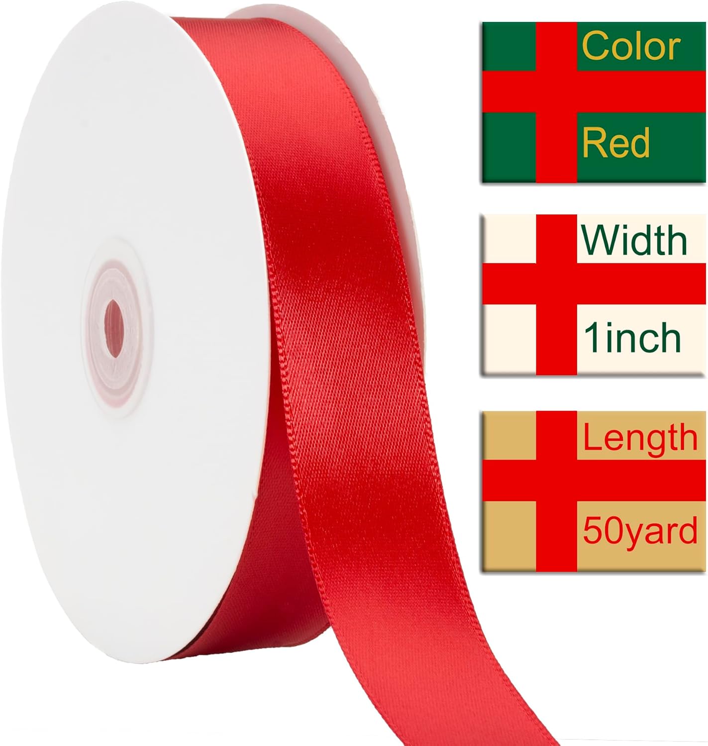 1 Inch Red Ribbon, 50 Yards Craft Polyester Satin Ribbon Perfect for Gift Wrapping, Handmade Roses, Wedding Party Decorations and DIY Crafts