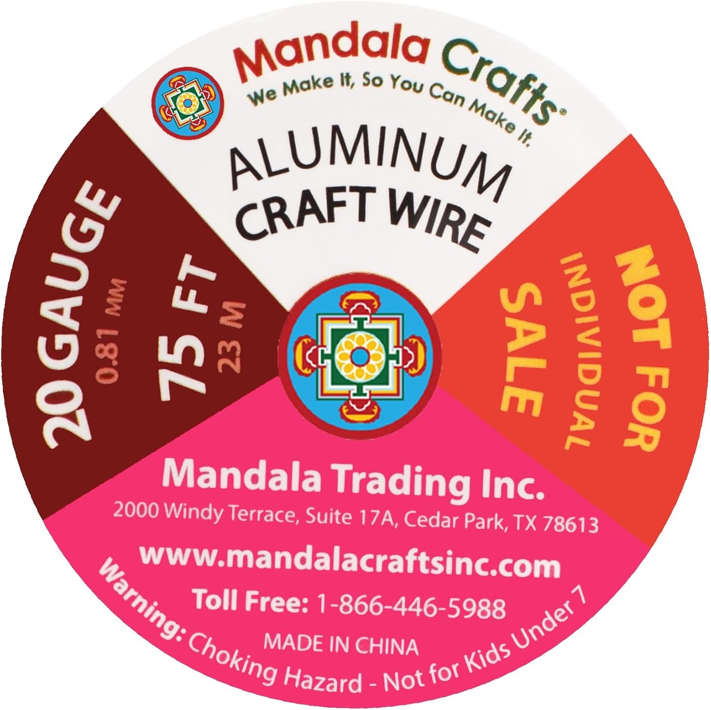 Mandala Crafts 20 Gauge Anodized Aluminum Craft Wire for Jewelry Making - 450 FT Colored Flexible Silver Copper Light Gold Gray Gold Red Wire - Bendable for Bonsai Armature Crafting Sculpting