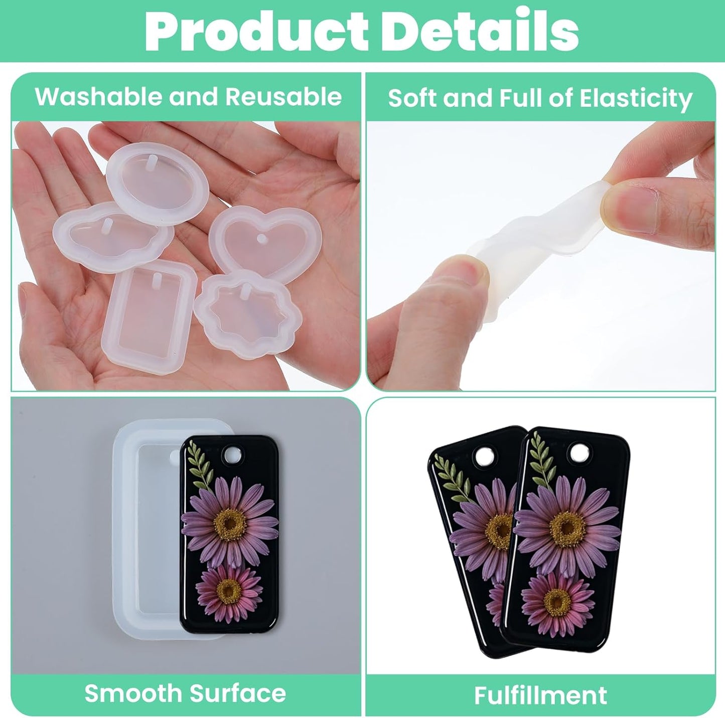 16Pcs Keychain Resin Molds Silicone with Hole, Jewelry UV Resin Keychain Molds, Epoxy Resins Mold for Keychains Pendant Jewelry Making