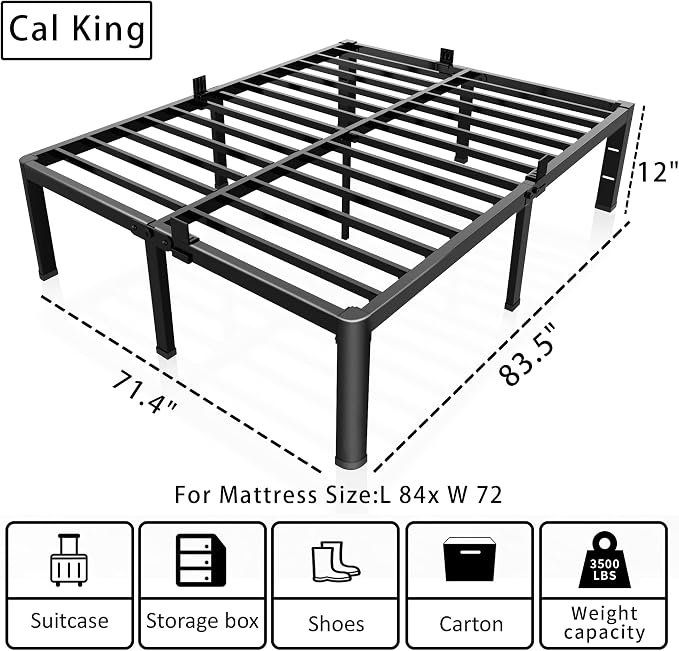 ROIL 12 inch California King Size Bed Frame Metal Platform No Box Spring Needed - Image 3