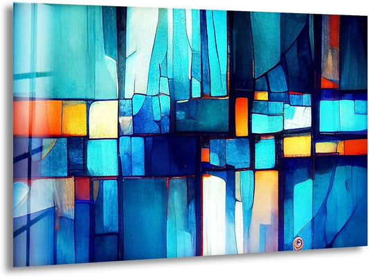 My Photostation.com Round 24'' Blue Vibrant Stained Glass Wall ArtTempered Glass Printing Wall Decor Large Wall Art Wall Hangings