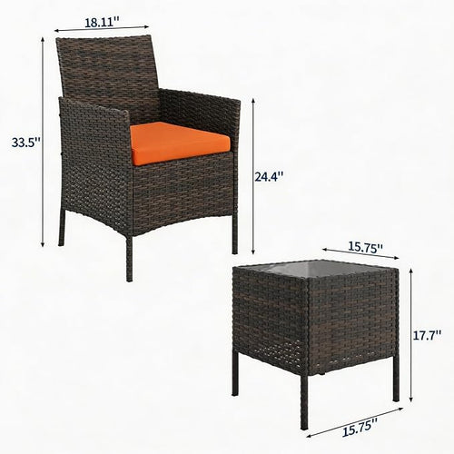3-Piece Outdoor Furniture Set, PE Rattan Wicker Chairs - Image 2