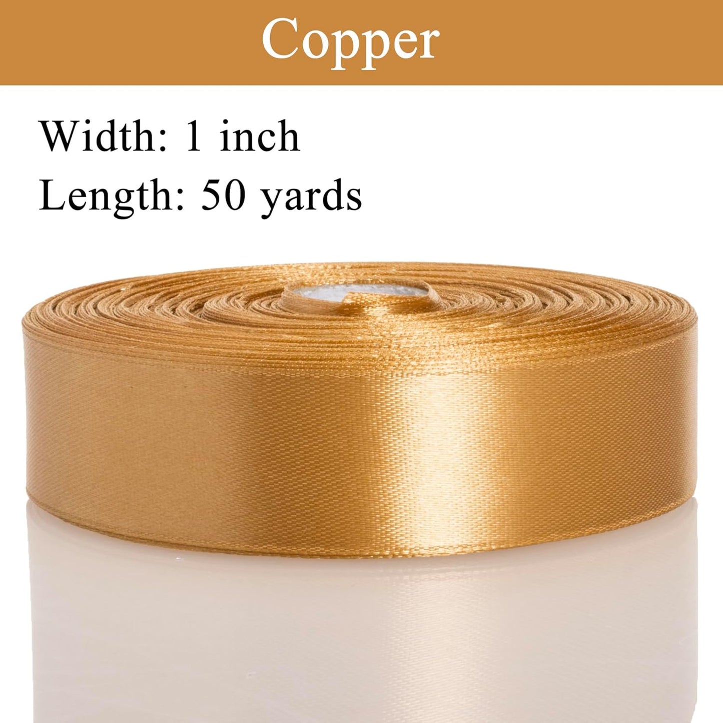 1 Copper Solid Satin Ribbon, 50 Yards Craft Fabric Ribbon for Gift Wrapping Floral Bouquets Wedding Party Decoration