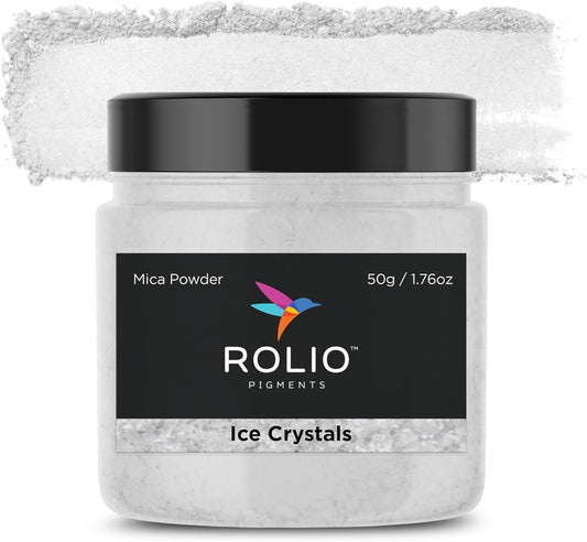 Rolio Premium Mica Powder - Ice Crystals (50G / 1.76oz) - 1 Jar of White Pigment Powder for Epoxy Resin, Dye, Soap Making, Nail Polish, Paint, Candle Making, Bath Bombs, Slime