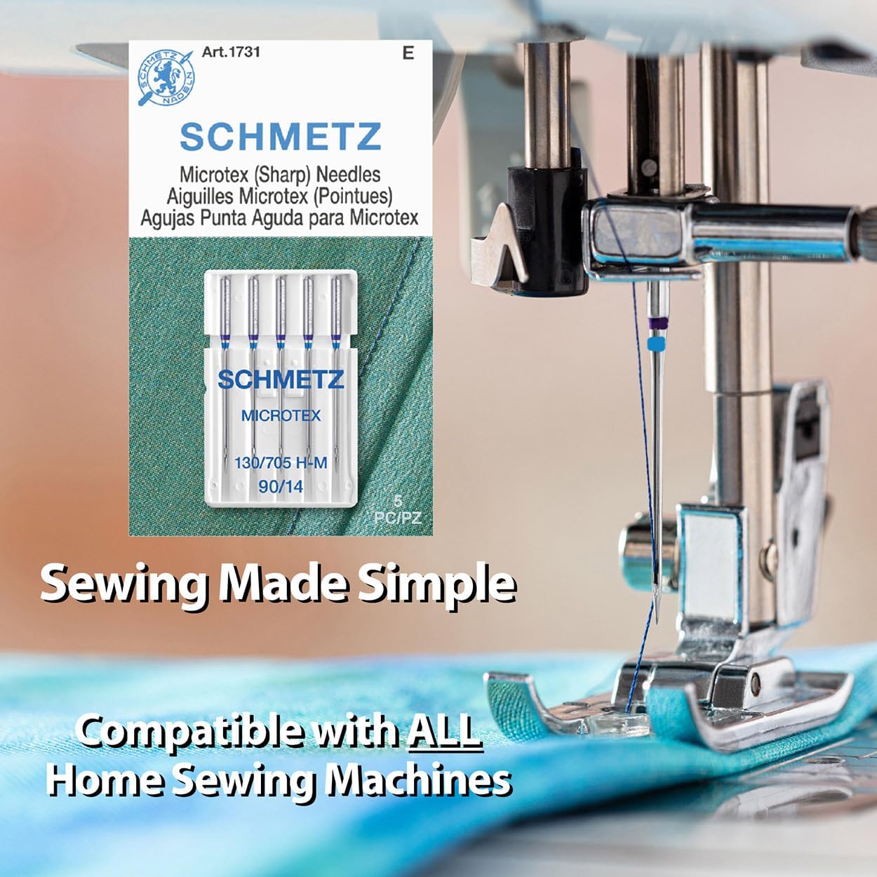 SCHMETZ Microtex Sharp Sewing Machine Needles - Quilting & Topstitching Supplies, Size 90/14, 5-Needle Card, Pack of 10