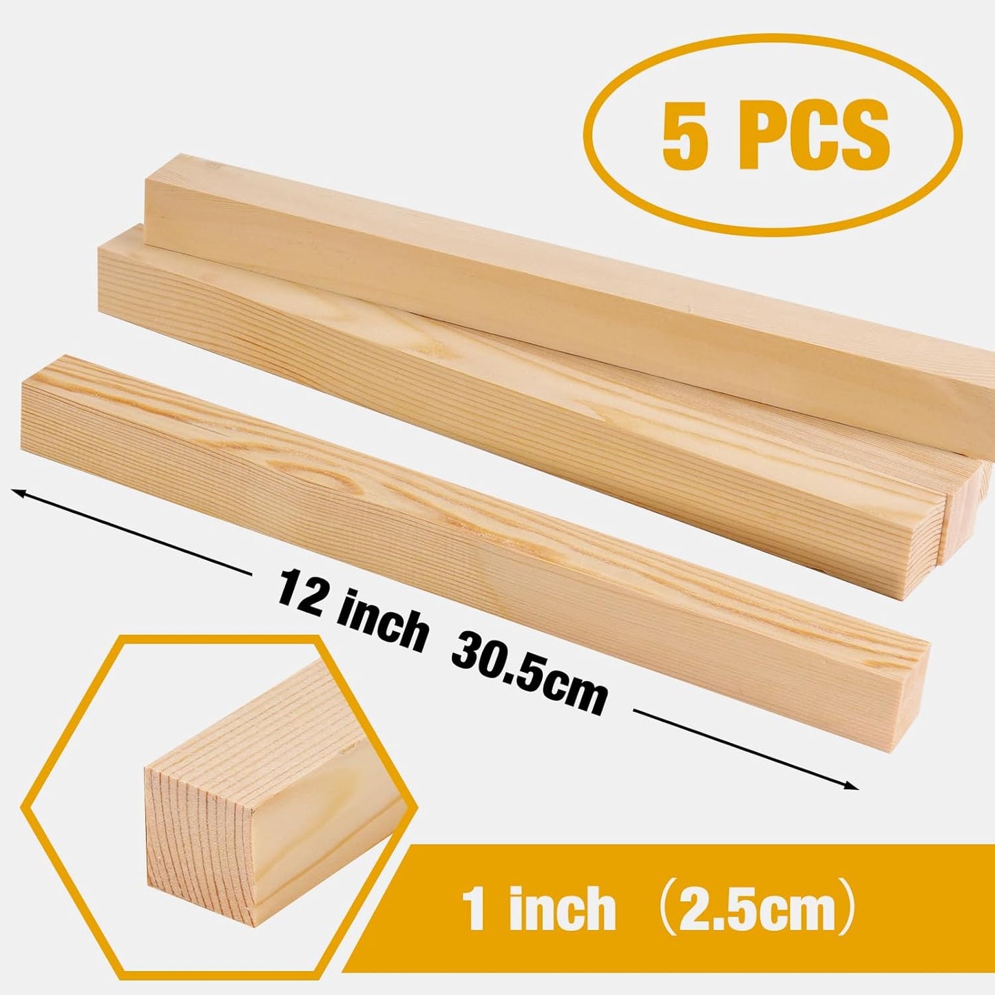Square Wood Dowels Wooden Dowel Rods for Crafting 1" x 12", 5 PCS Square Wood Sticks for Crafts, Unfinished Pine Hardwood Sticks for Woodworking Models Making Dollhouses Miniatures