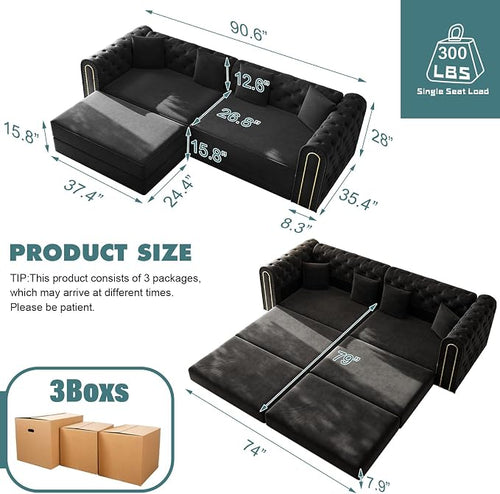 90.6'' Velvet Folding Floor Sofa Bed - Image 2