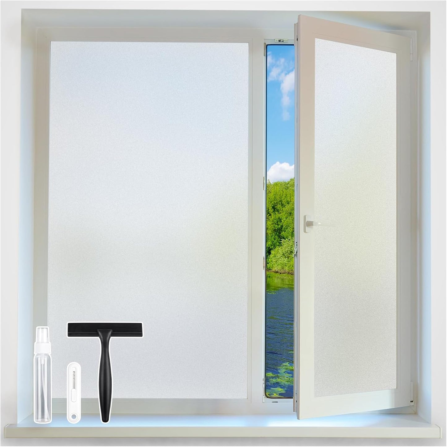 Homein Frosted Glass Window Privacy Film with Tools UV Blocking Privacy Film for Glass Windows, Static Cling No Glue Removable Reusable Anti Glare for Home Day and Night, Pure 35.4x78.7 inch