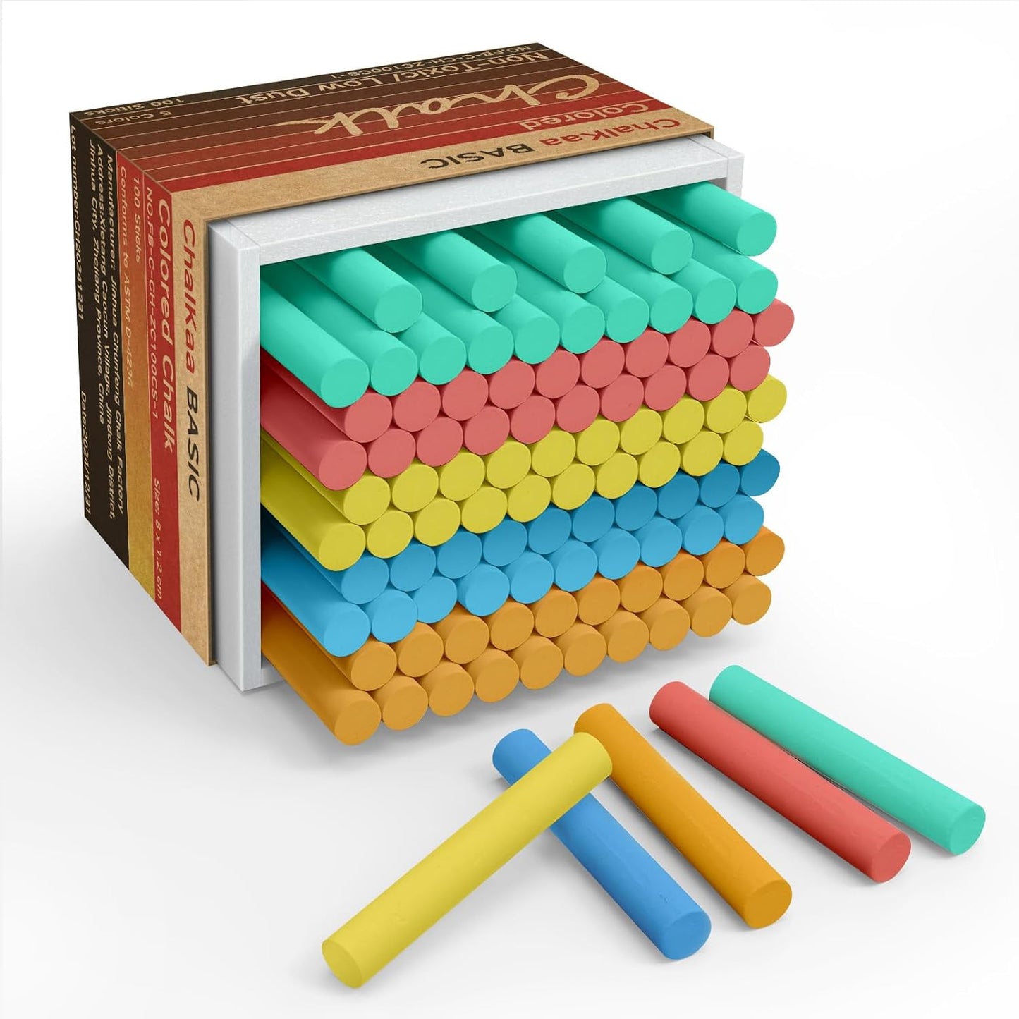 Colored Chalk 100PCS, 5 Colors, Low Dust Chalks Stick Bulk for Chalkboard Blackboard Non-Toxic