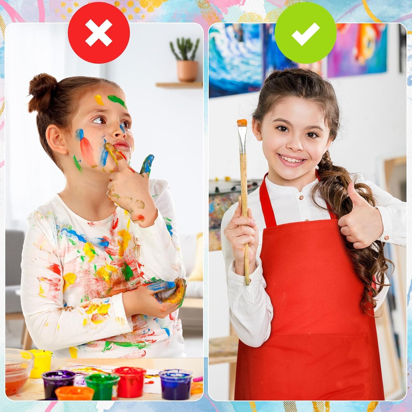 PLULON 10 Pcs Kids Apron Set Adjustable Children Art Aprons with 2 Pockets Artist Apron Bulk for Baking Painting Cooking Activity - 10 Colors