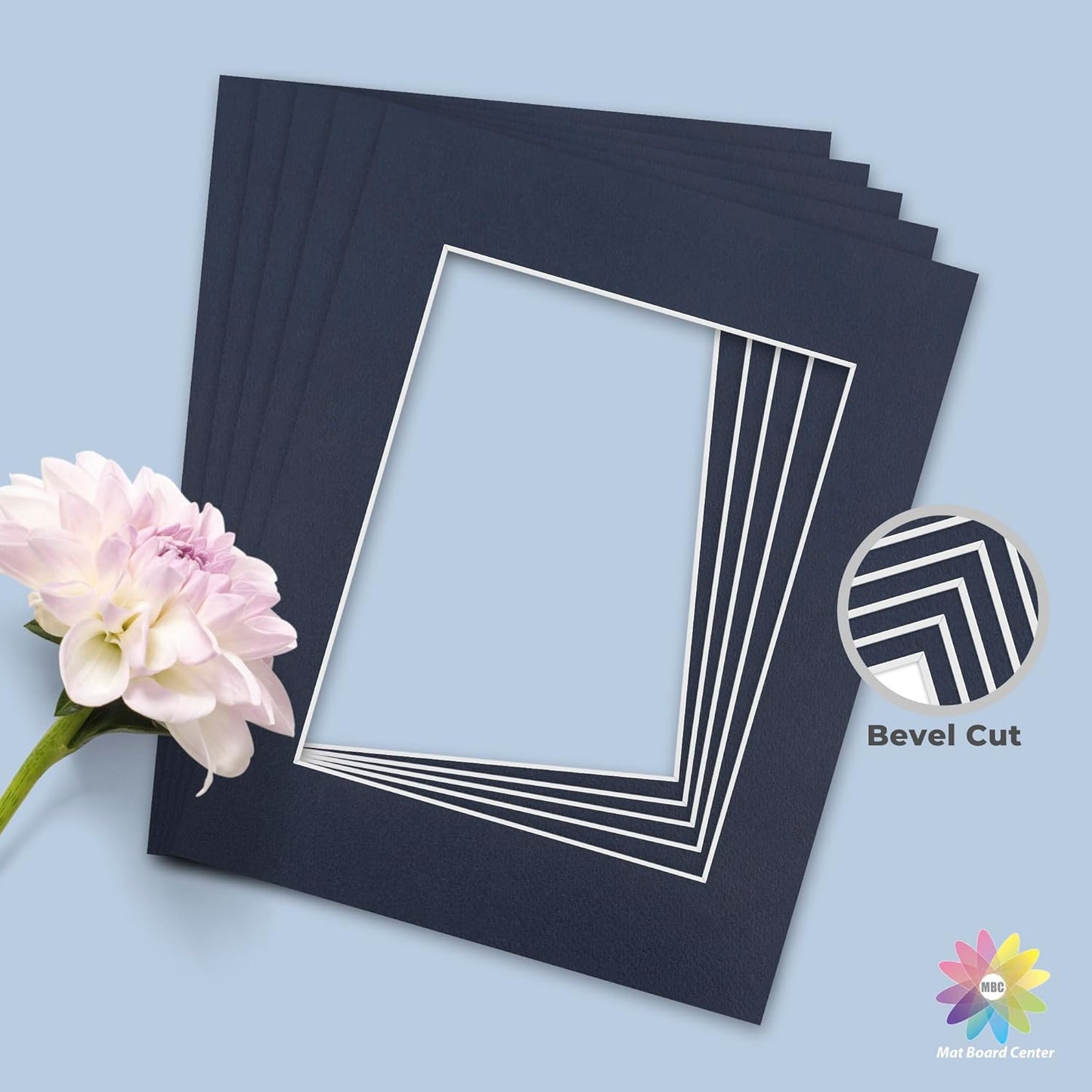 Mat Board Center, Pack of 10, 11x14 for 8x10 Dignity Blue Color Mats - Bevel Cut, Acid Free, 4-ply Thickness, White Core - for Pictures, Photos, Framing