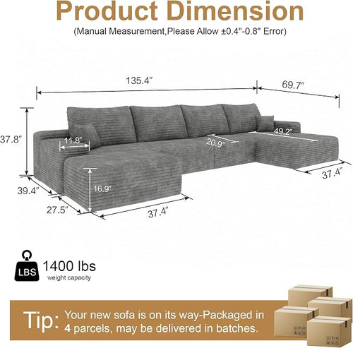 136" Sectional Couches for Living Room Cloud Couch Sofa - Image 2