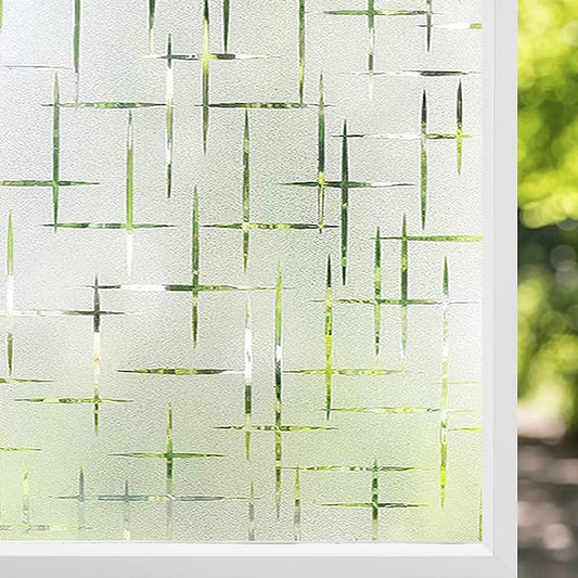 NINETREX Frosted Window Privacy Film,Window Cling Privacy Film, Decorative Glass Static Cling Non-Adhesive Vinyl Removable for Home Office Cross Pattern,17.5 x 118.1Inches