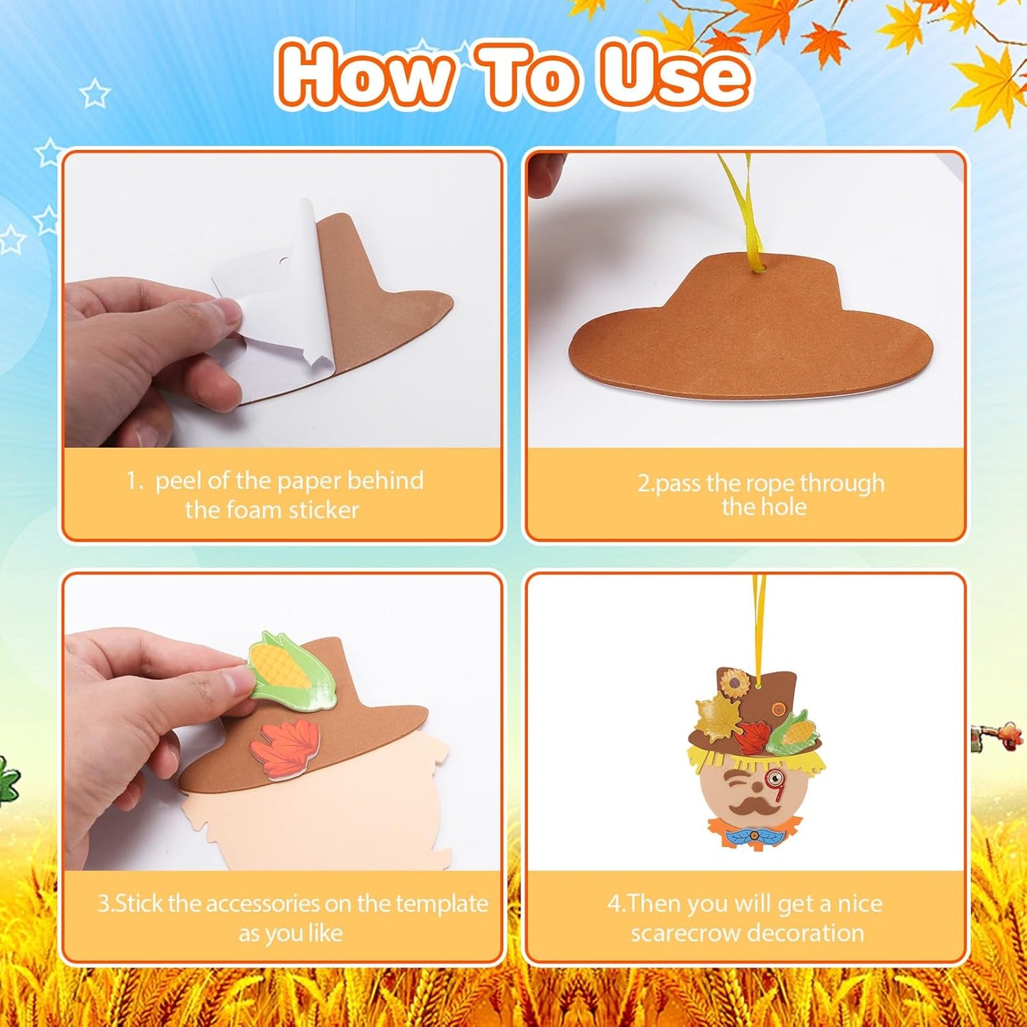 Fennoral 12 Pack Fall Craft for Kids Make You Own Scarecrow Foam Stickers DIY Arts and Crafts for Boys Girls Fall Art Activities Party Supply Autumn Thanksgiving Decoration