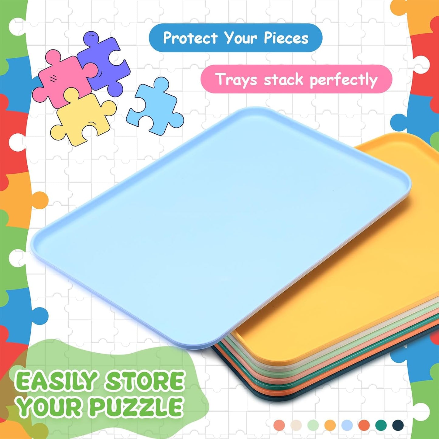 8 Pcs 12'' x 8.7'' Extra Large Puzzle Sorting Trays Stackable Puzzle Trays for Sorting Piece Sorter Jigsaw Storage Accessory for Sorting 2000/3000/5000/6000 Pieces