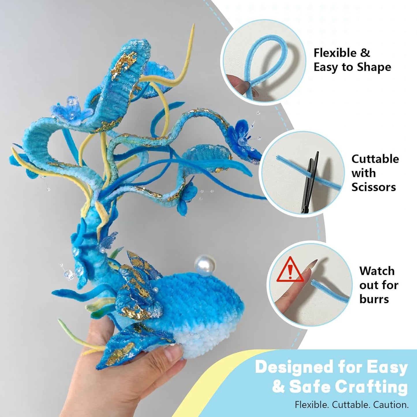 Pipe Cleaners Craft 500PCS 5 Colors Blue Pipe Cleaners Bulk 30CM Limpia Pipas para Manualidades Fuzzy Wire Chenille Stems for Arts Crafts and Creative DIY Projects Decorations
