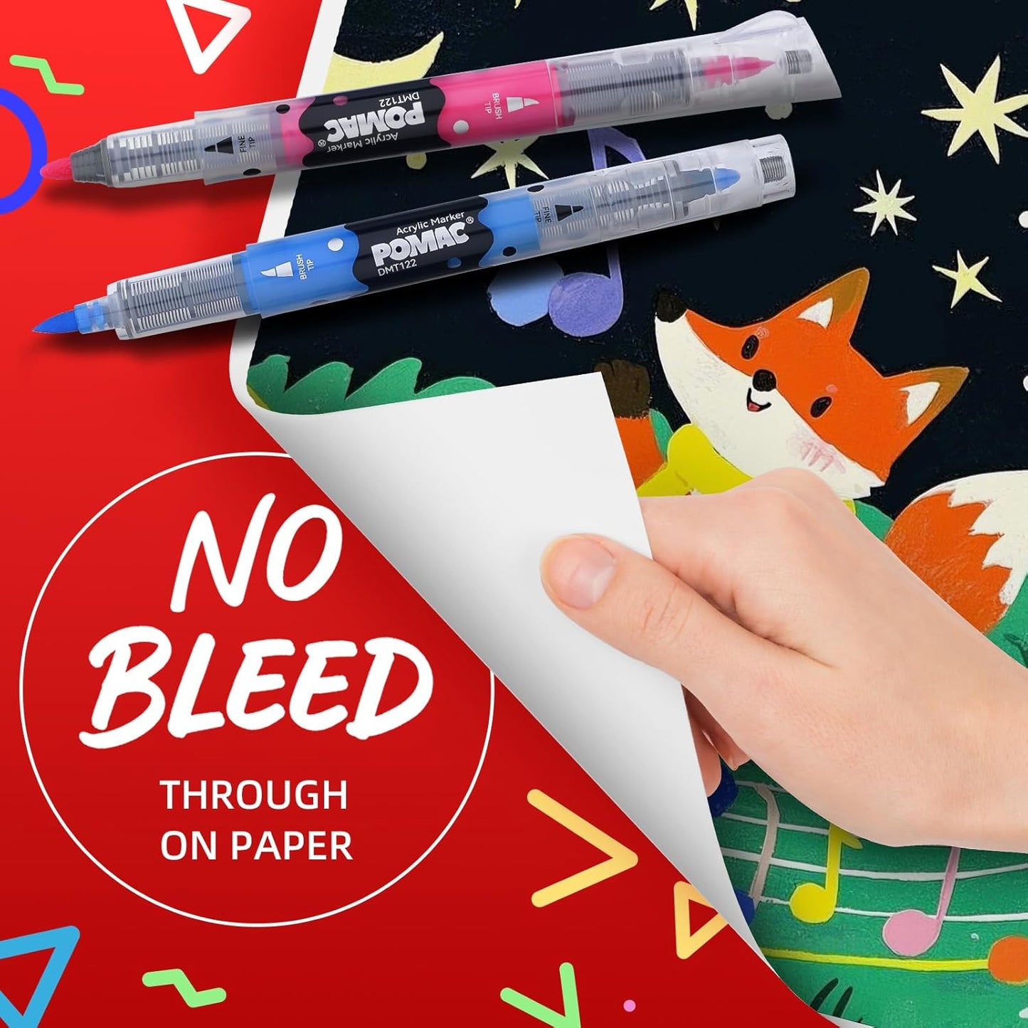 POMAC Dual Tip Acrylic Paint Markers Pens 36 Assorted Colors, Direct Liquid Acrylic Marker with Brush & Fine Tip, Water-Based Paint Marker for Fabric, Canvas, Rock, Glass, Wood, Crafts, Art Supplies