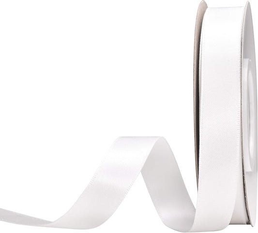 YAMA White Double Face Satin Ribbon 5/8 inch 25 Yards White Ribbon for Gift Package Wrapping Floral Design Hair Bow Clip Making Crafting Sewing Wedding Decor