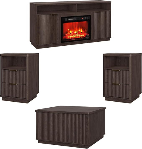 4-Piece Fluted Living Room Set Includes 31.5" Fluted Lift Top Coffee Table by PATIOCHIC