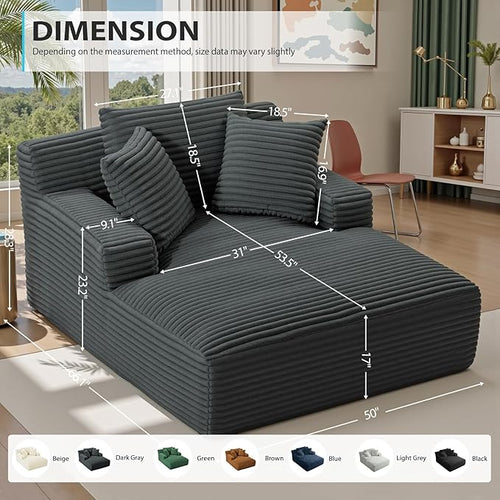 50 Inch Chaise Lounge Chair Indoor, Oversized Corduroy Upholstered Boneless - Image 2