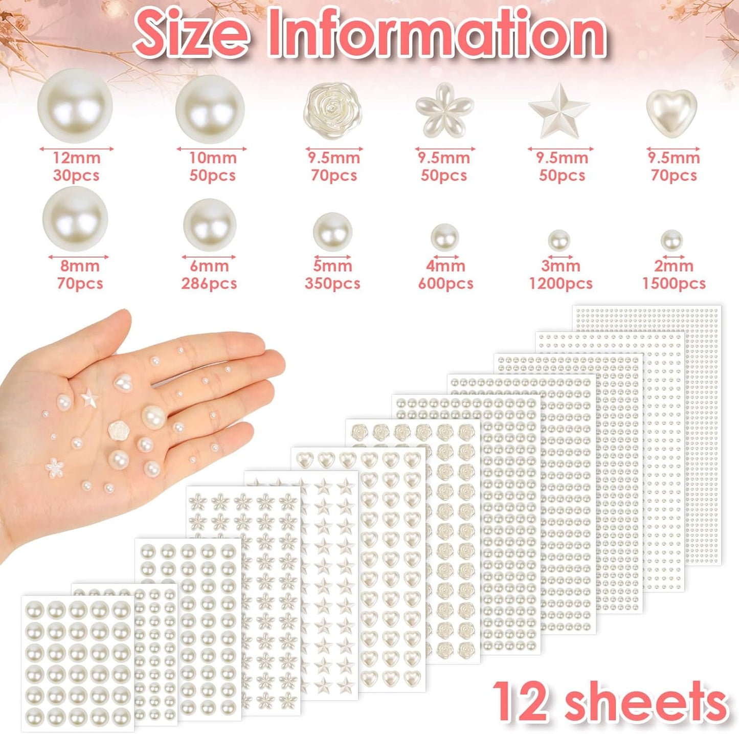 shynek 4326Pcs Self Adhesive Pearl Stickers for Crafts, Stick on Pearls Gems for Hair, Face, Makeup, Crafts, Assorted Styles and Sizes