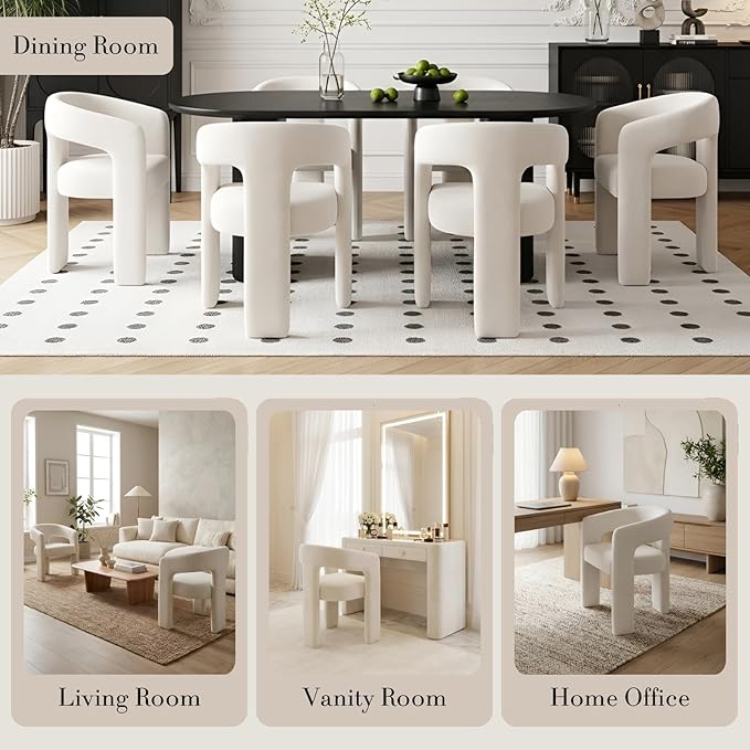 Modern Chenille Barrel Dining Chair Upholstered Fabric Dining Room Chair - Image 6
