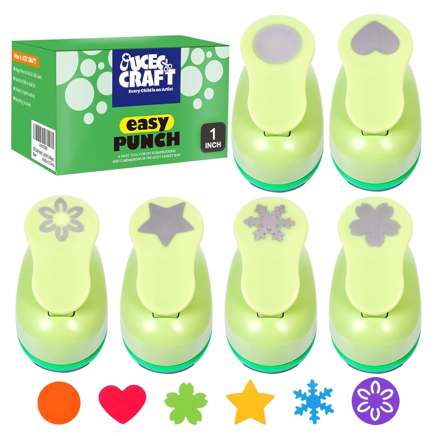 UCEC Paper Punches for Crafting, Hole Punch for Kids, 1 Inch Craft Hole Punch Shapes, 6PCS Star Heart Flower Punch Kids Hole Puncher Shape Cutters for Crafts for School Crafting & DIY Projects
