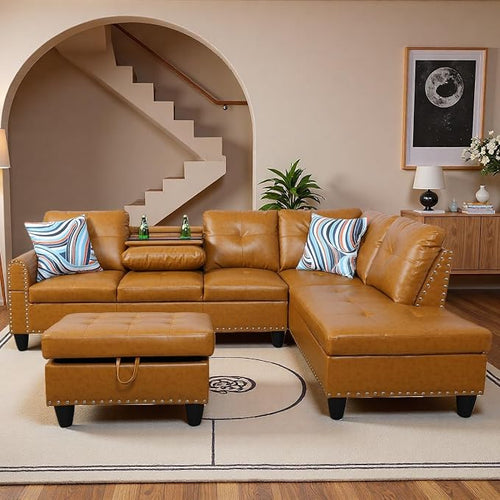 97.5" Yellow Couch L Shaped Couch Set, Modular Sectional Couches by Topcomfy