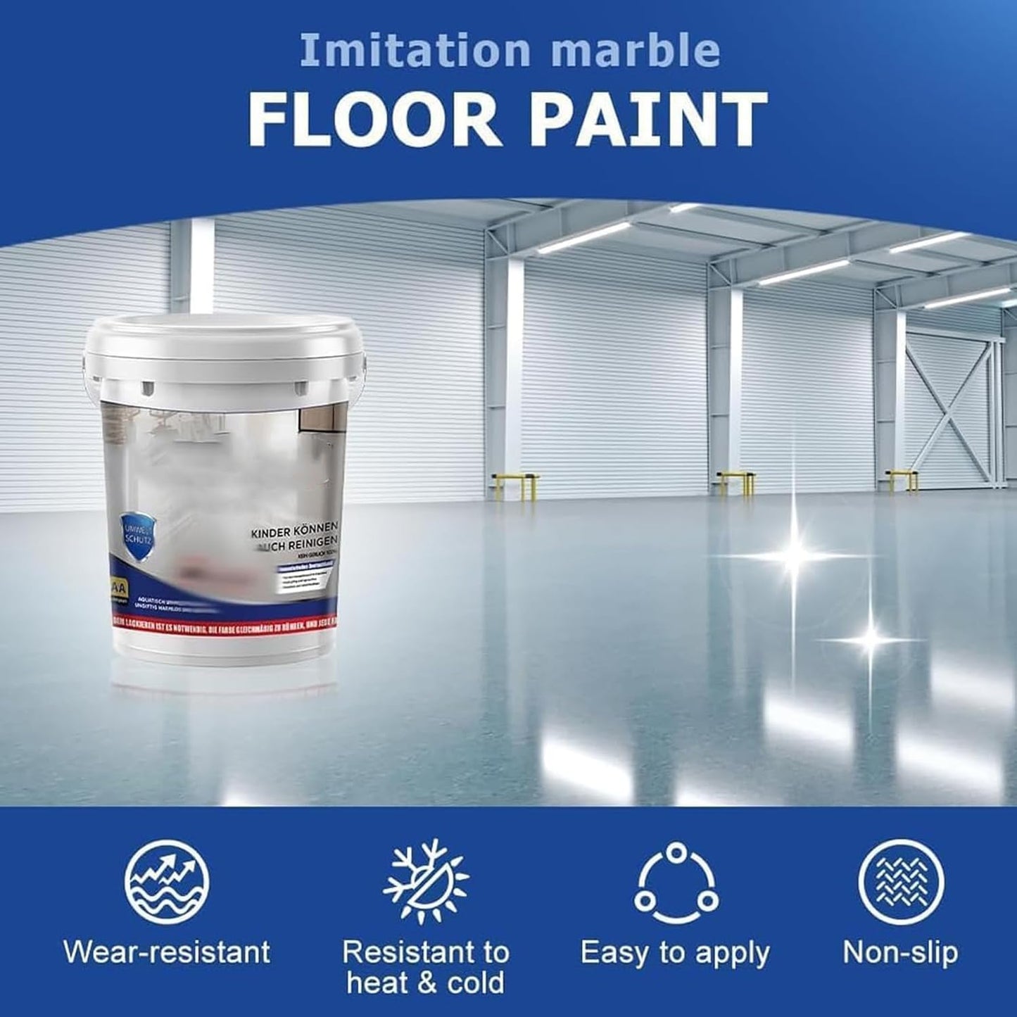 Epoxy Floor Paint, Epoxy Colored Sand Floor Paint, High-Gloss Marble Effect Self-Leveling Coating, Waterproof, Non-Slip, Ultra-Durable for Garage, Basement, Wood Floors (Sapphire Blue,11 lb)