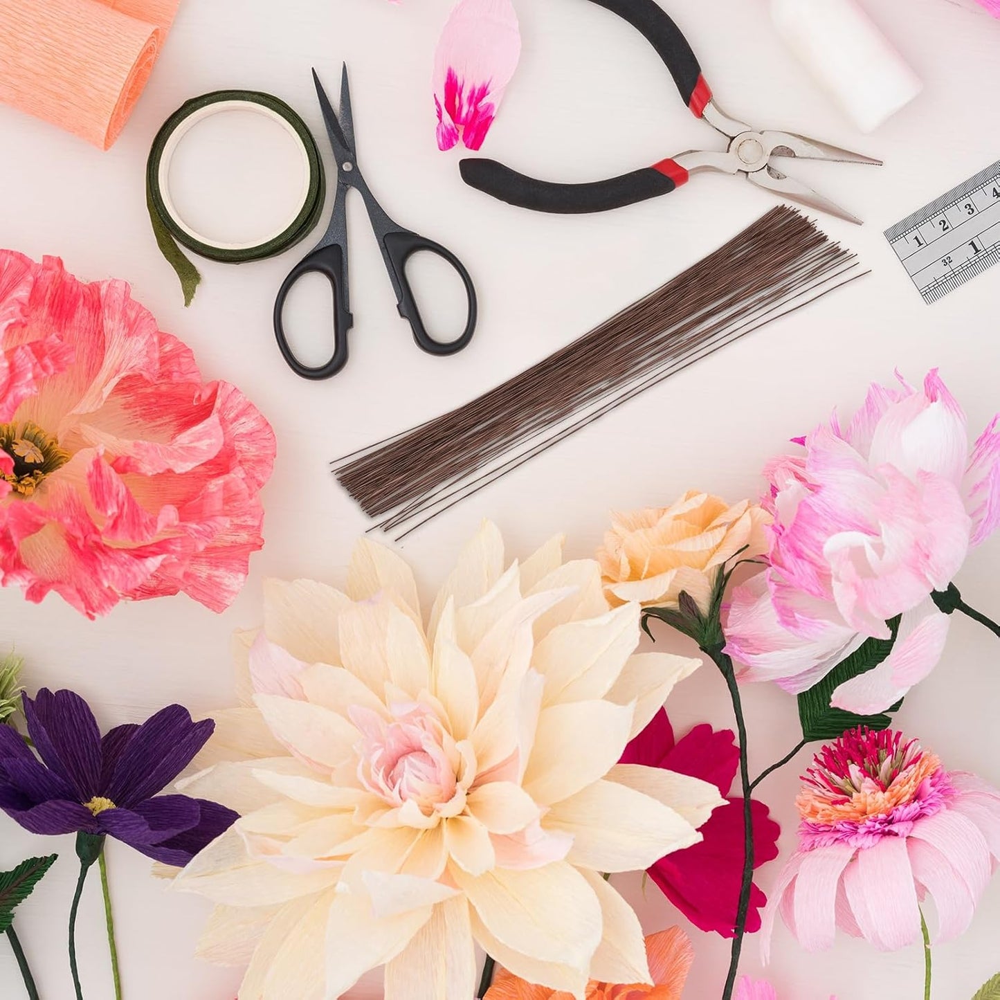 PATIKIL 28 Gauge 16" Floral Stem Wire, 100 Pcs Paper Wrapped Iron Artificial Flower Stem Accessories for DIY Bouquet Stem and Craft Decoration, Brown