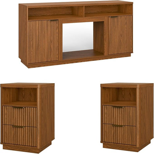 3-Piece Fluted Living Room Set Includes 2 Fluted Night Stand by PATIOCHIC