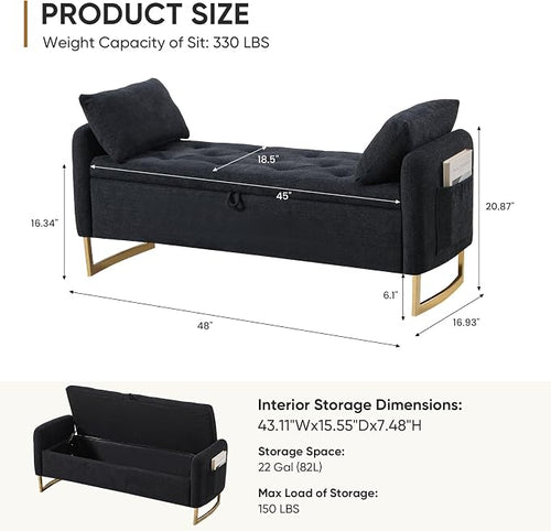 48" End of Bed Bench, Modern Storage Benches - Image 2