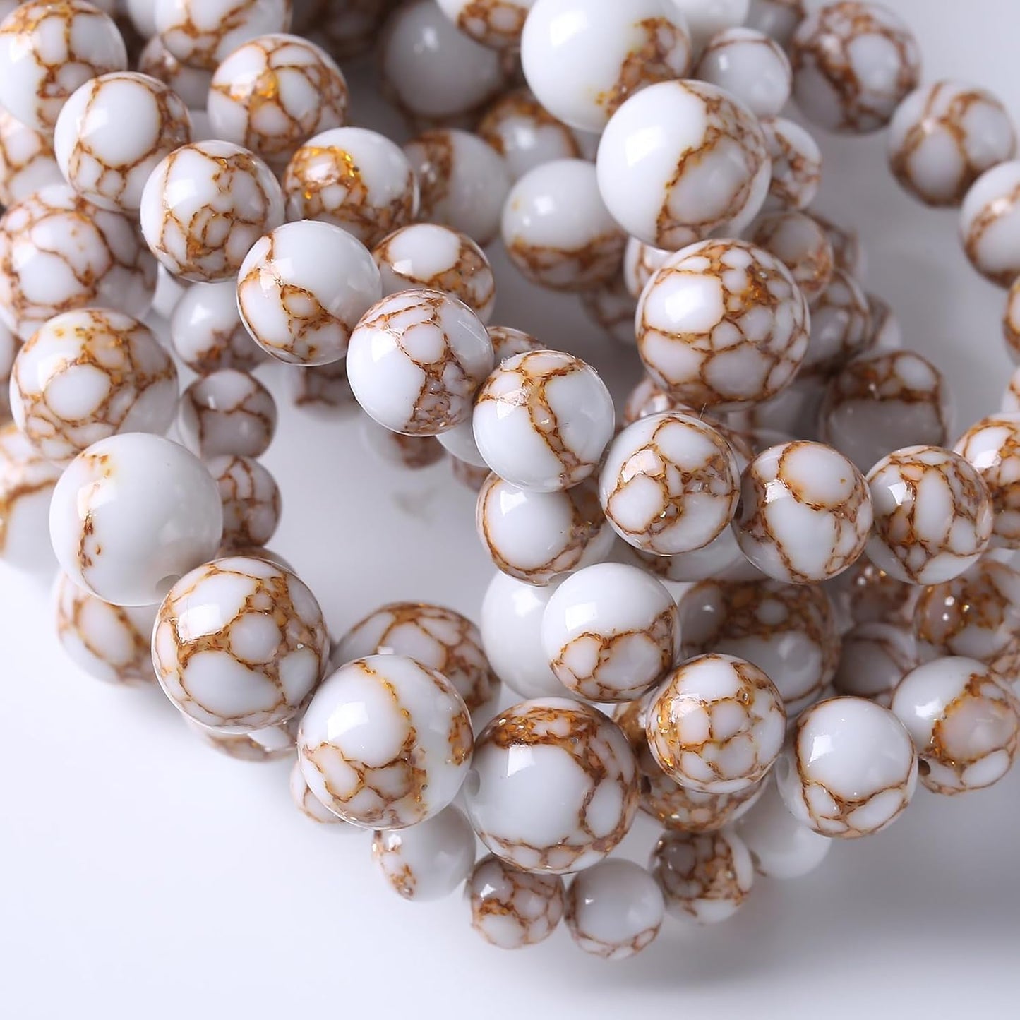 60pcs 6mm White Howlite Spun Gold Stone Beads for Jewelry Making Natural Stone Energy Healing Beads DIY Bracelet Necklace 15" (6mm, White Howlite Spun Gold Stone)