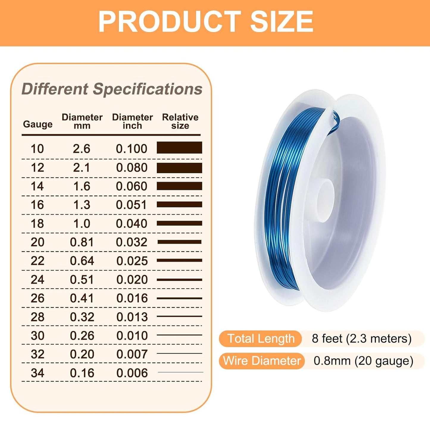 HARFINGTON 8ft Jewelry Wire, 20 Gauge (0.8mm) Brass Craft Soft Metal Tarnish Resistant Copper Beading Wire for Jewelry Making Supplies Crafting, Blue