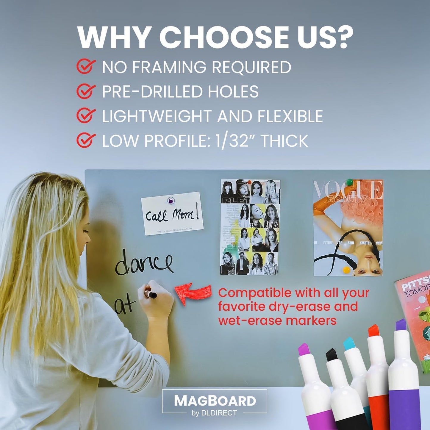 Diamond Life Magnetic Board - Memo & Vision Board for Home, Office, and Classroom - Magnet Board for Kids - Command Strips Included