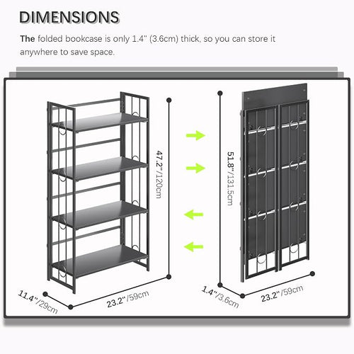 4NM No Assembly 4 Tiers Folding Bookshelf, 47.2" H Foldable Storage Shelves - Image 2