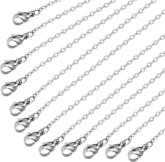 Wholesale 12 PCS Genuine Stainless Steel Cable Chain Necklace Chains Bulk for Jewelry Making (18 Inch(2MM))