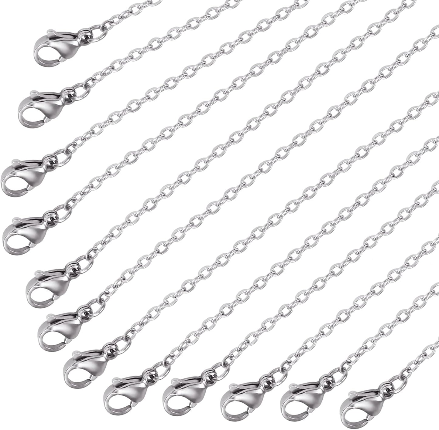 Wholesale 12 PCS Genuine Stainless Steel Fine Cable Chain Necklace Chains Bulk for Jewelry Making 18-30 Inches (30 Inch(2MM))